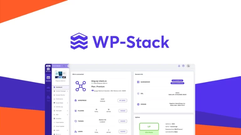 A review of WP-Stack on a colorful background.