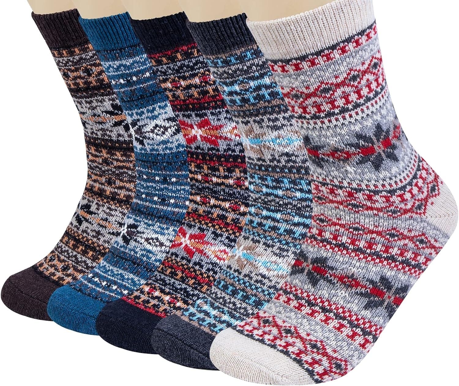 5 Pack Womens Wool Socks Winter Warm Socks Thick Knit Cabin Cozy Crew Soft Socks Gifts for Women