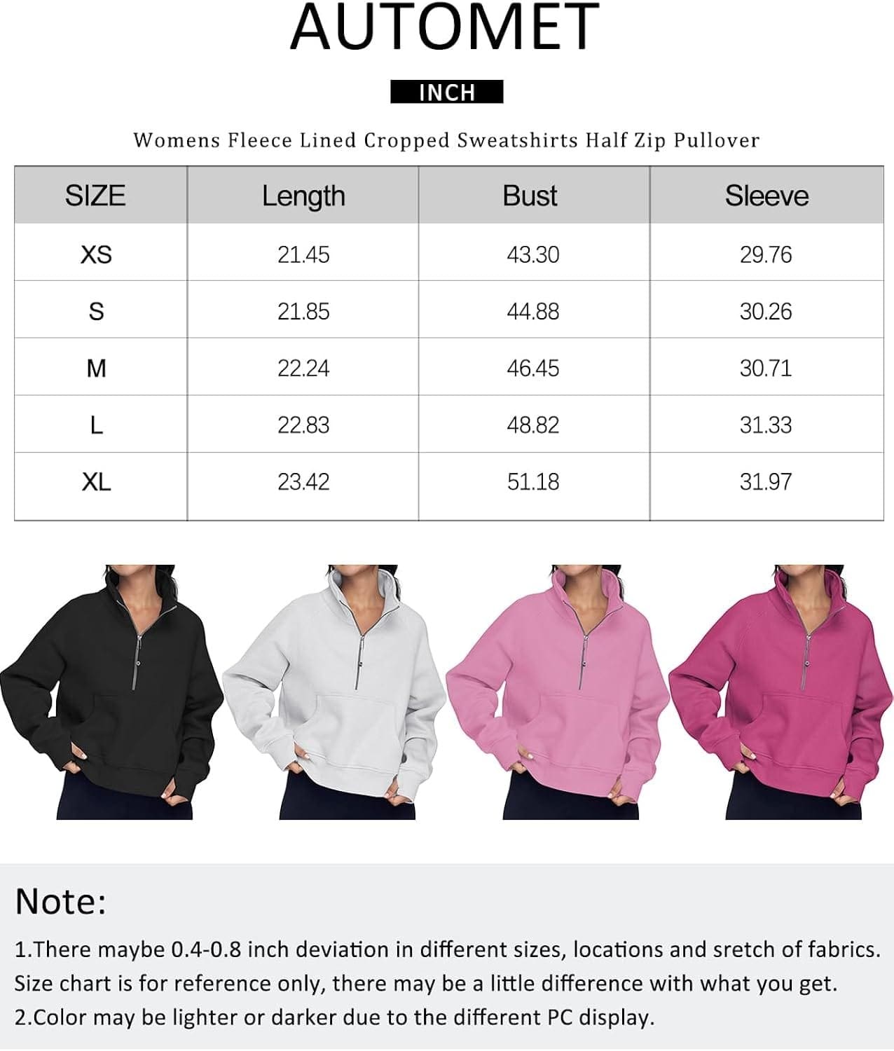 AUTOMET Womens Sweatshirts Half Zip Cropped Pullover Fleece Quarter Zipper Hoodies Fall outfits Clothes Thumb Hole