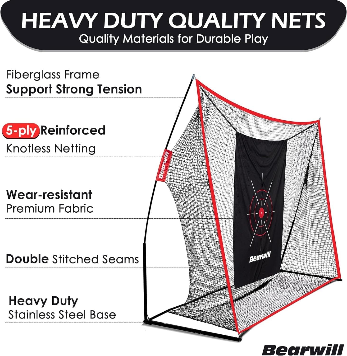 Bearwill Golf Net, 10x7ft Heavy Duty Golf Practice Net with Golf Mat, Target Cloth, 8 Golf Tees, 6 Golf Balls, Carry Bag, Golf Training Net for Backyard Driving Chipping Indoor Outdoor Training