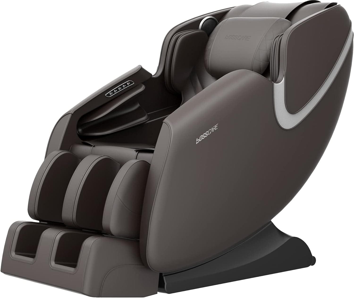 BOSSCARE Massage Chair Recliner with Zero Gravity, Full Body Airbag Easy to Assemble with Bluetooth Speaker, Foot Roller,Faux Leather, Brown