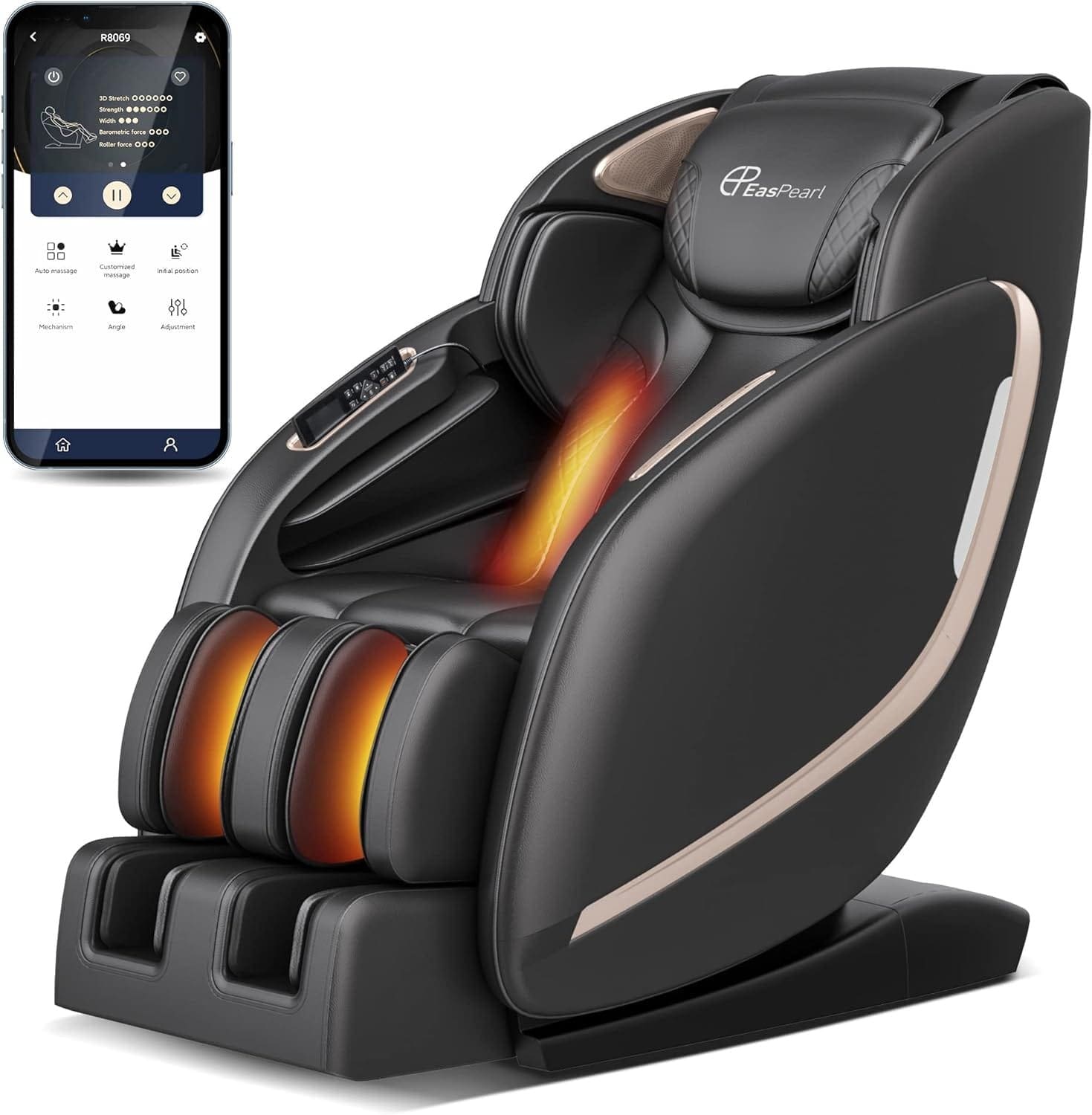 Easpearl 2023 APP Control Massage Chair Zero Gravity Full Body with Waist  Calf Heating, SL Track, Thai Stretch, Body Scan, Shortcut Key, Bluetooth, Shiatsu Massage Recliner (Black)