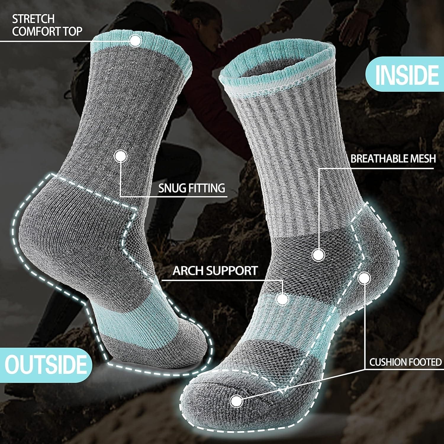 EBMORE Womens Merino Wool Hiking Socks Thermal Warm Winter Boot Crew Cushion Work Gift Socks 5 Pairs