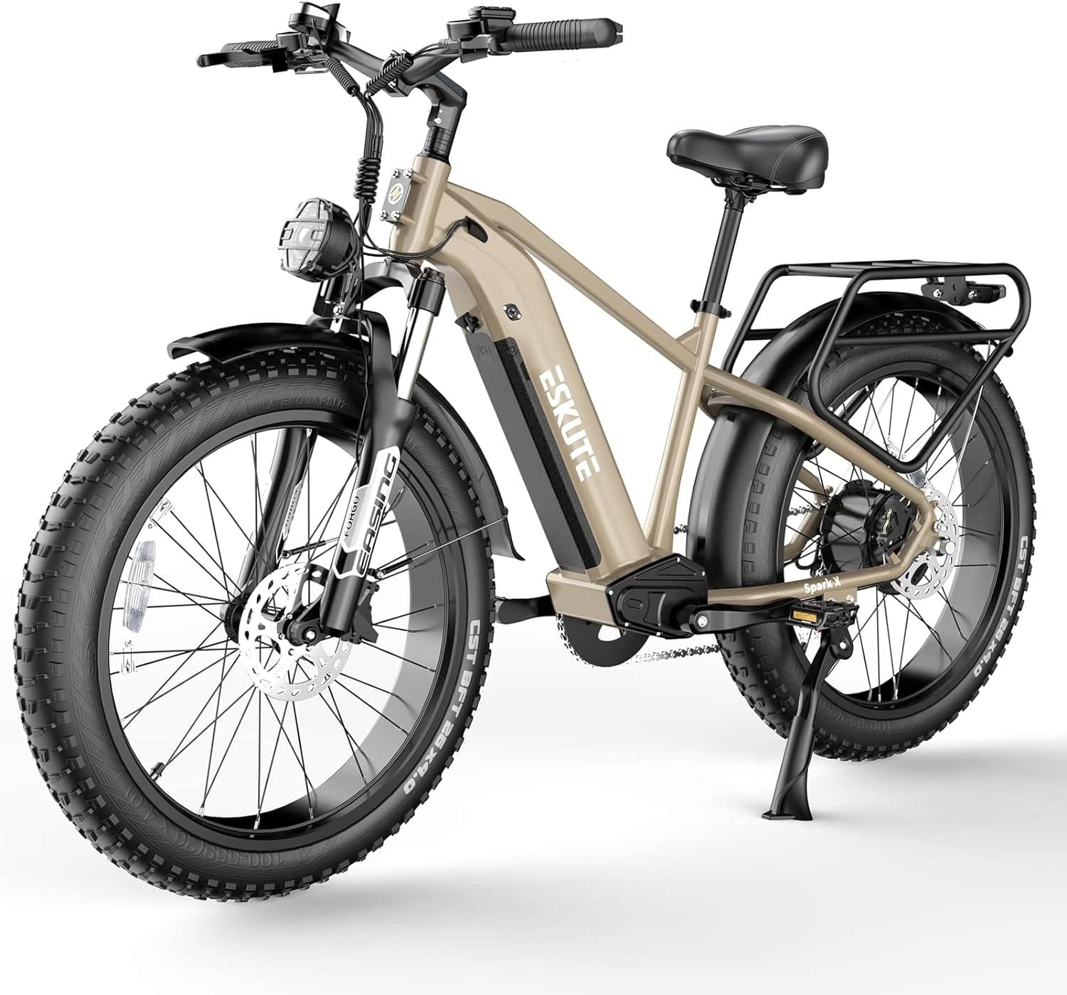 ESKUTE Spark X Electric Bike Fat Tires 26 x 4.0, Dirt ebike 750W Hub Motor, 48V 20Ah Removable Internal Battery, Up to 70 Miles, Max Speed 28 mph, Electric Mountain Bike for Adults