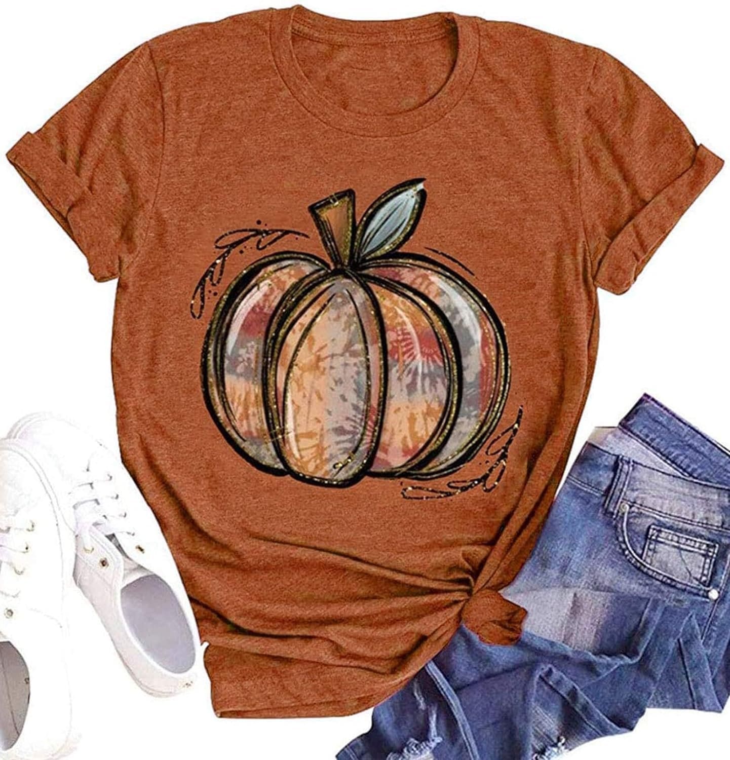 Halloween Pumpkin Shirt Women Plaid Leopard Graphic Tees Funny Cute Short Sleeve Fall Shirt Thanksgiving Gift Tops