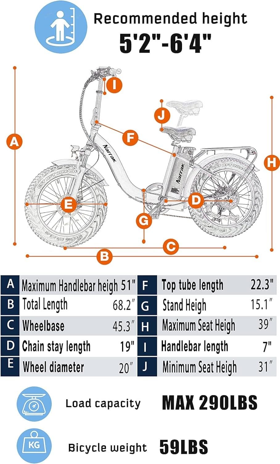 Narrak Electric Bicycles 500W/750W Brushless Motor, 48V Removable Battery, 13Ah, Folding Bike, 20” Fat Tire, Step Over/Step-Thru Frame, 28Mph Max Speed LCD Large LCD Display, Mountain e-Bike, Snow Electric Bike For Adults