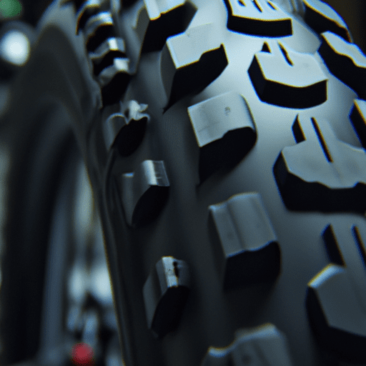 A close up of a tire on a bike.