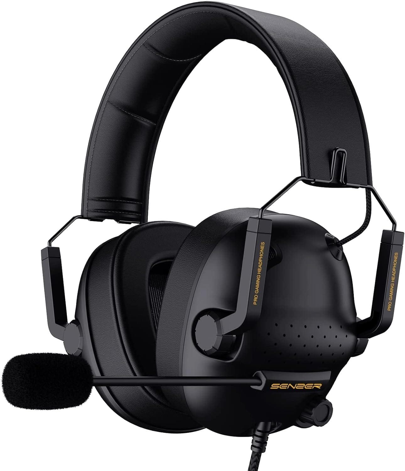 SENZER SG500 Surround Sound Pro Gaming Headset with Noise Cancelling Microphone - Detachable Memory Foam Ear Pads - Portable Foldable Headphones for PC, PS4, PS5, Xbox One, Switch - Black