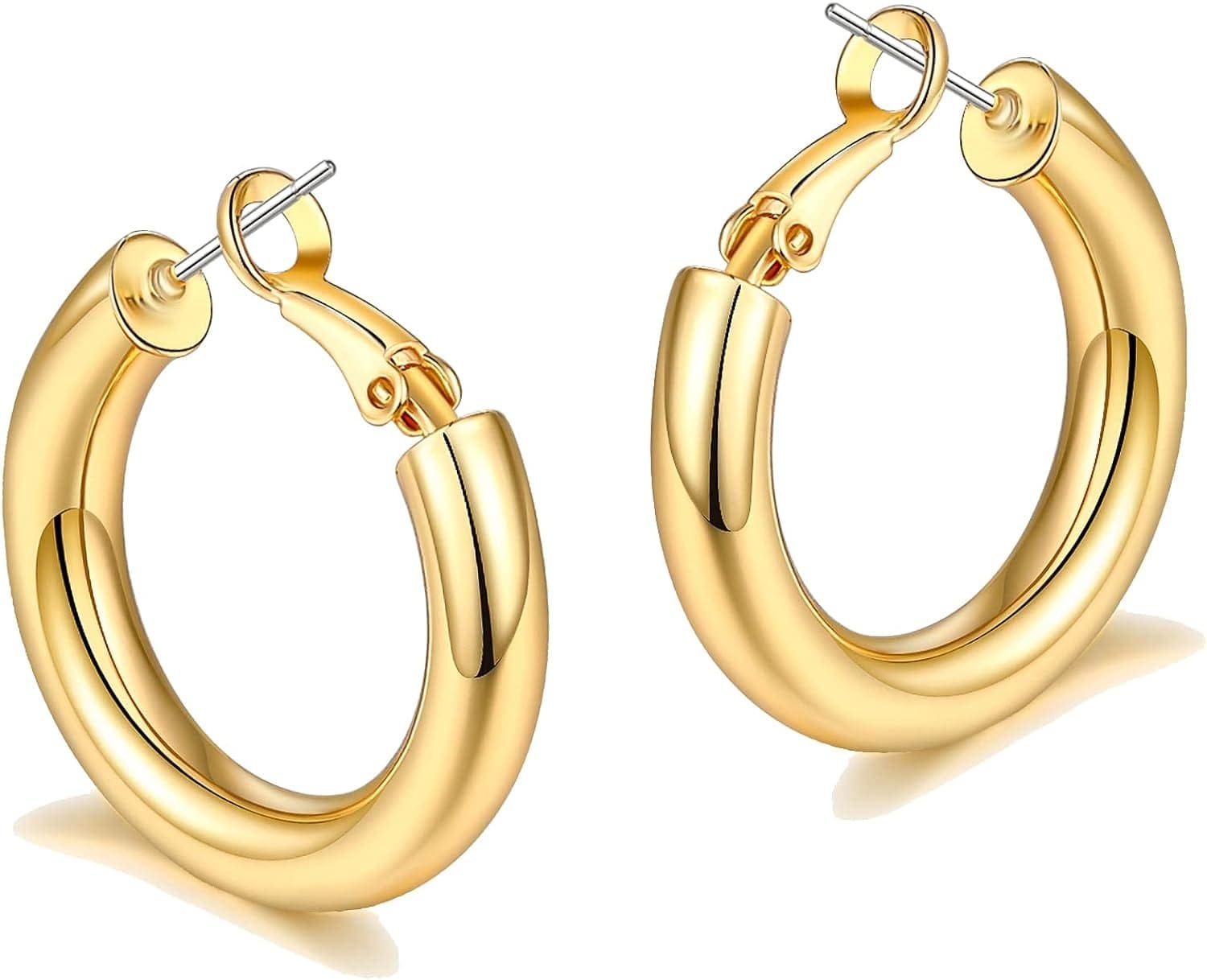 sovesi Chunky Gold Hoop Earrings for Women with 925 Sterling Silver Post, 14K Gold Plated Small Thick Gold Hoops Earrings for Women