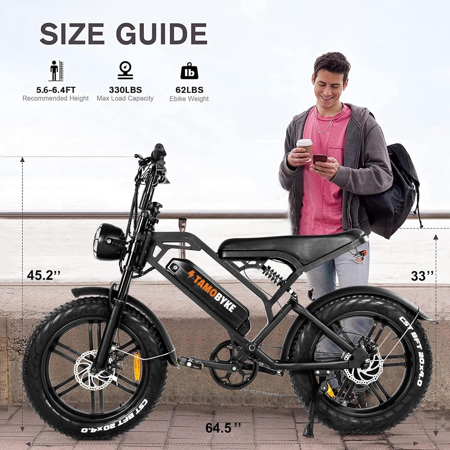 Tamobyke V20 Mountain Electric Bike 20 * 4.0 Black Fat Tire, 750W Motor /27-28mph Top Speed Ebike/Removable Lithim 48V 15Ah Battery, 7 Speed,Steering Light Ebike for Adults.