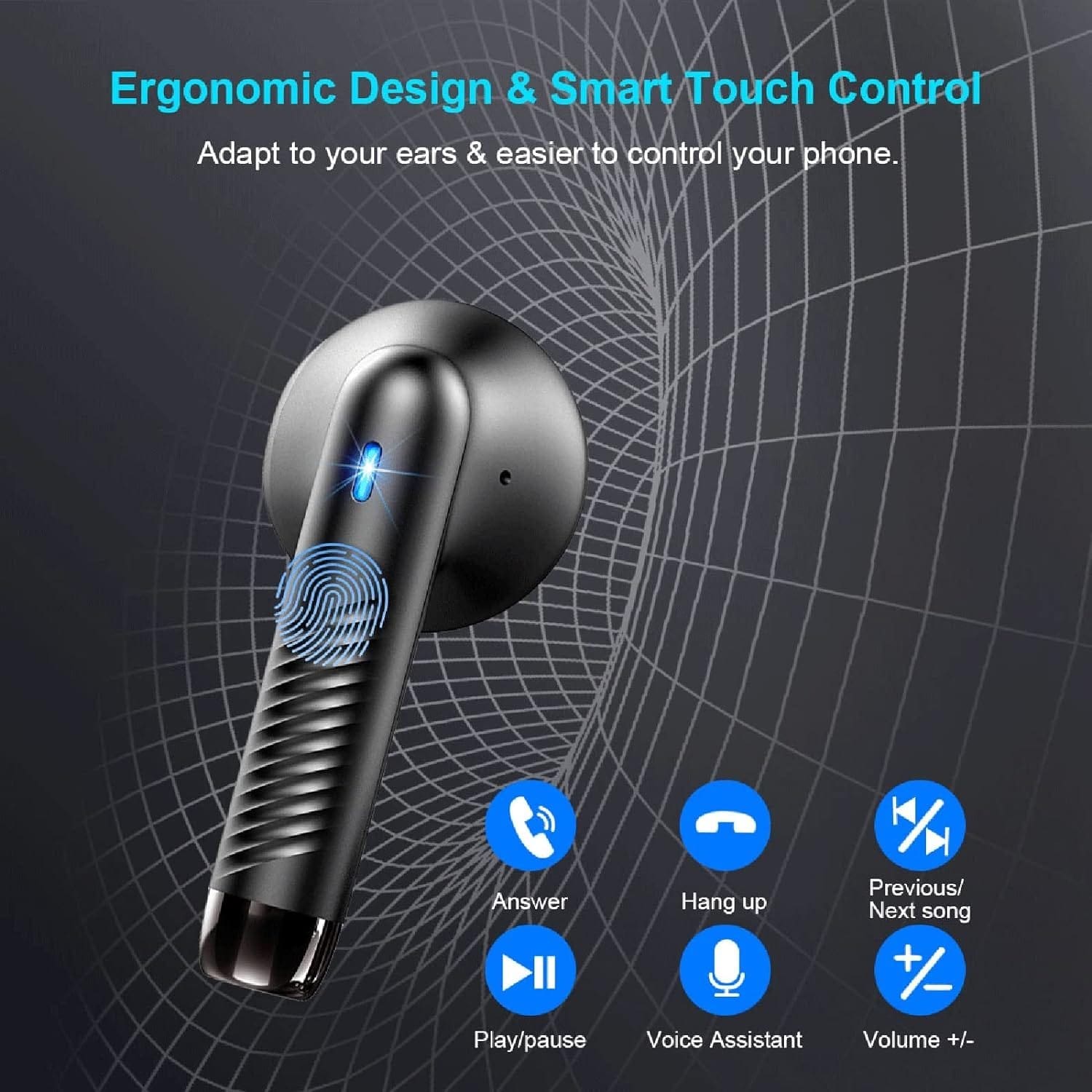 Wireless Bluetooth 5.3 Earbuds Stereo Bass, Headphones in Ear Noise Cancelling Mic, IP7 Waterproof Sports, 32H Playtime USB C Mini Charging Case Ear Buds for Android iOS