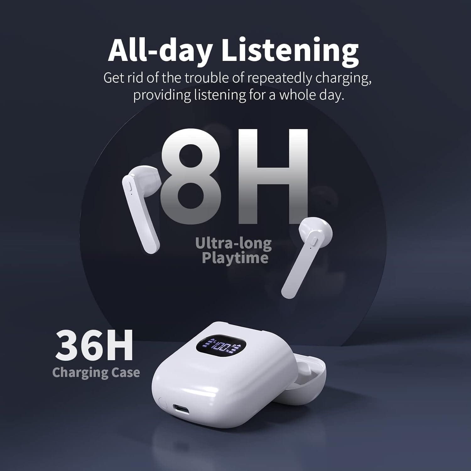 Wireless Earbuds Bluetooth 5.3 Headphones Playback Stereo 36H Battery Life LED Power Display Earbuds with Wireless Charging Case IPX6 Waterproof Bluetooth Earbuds with Mic for Android iOS