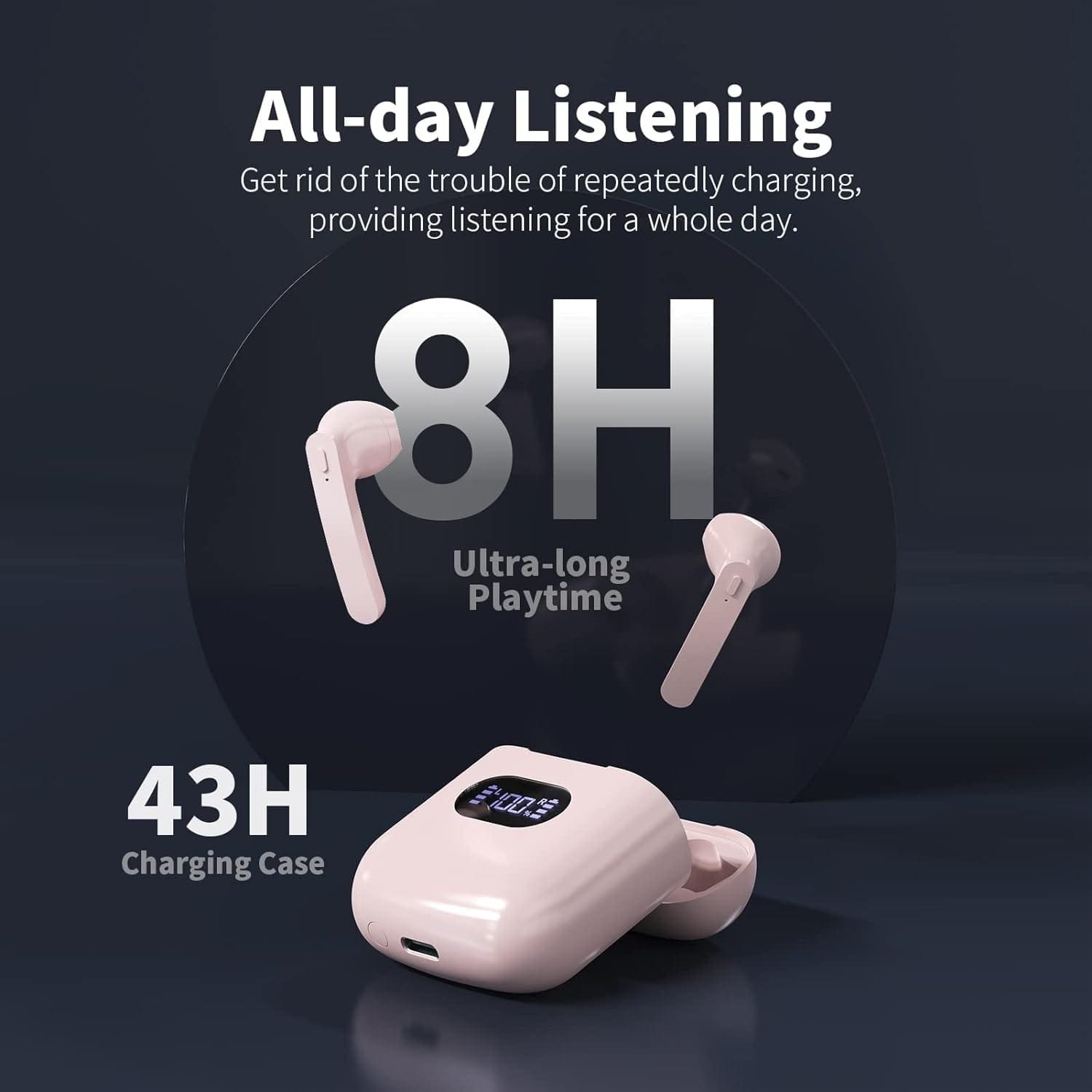 Wireless Earbuds, Bluetooth Earbuds Environmental Noise Cancellation 4 Mic Call Noise Cancelling Mini Earbuds, Bluetooth 5.3 Light Weight Deep Bass Headphones for Work, Home Office