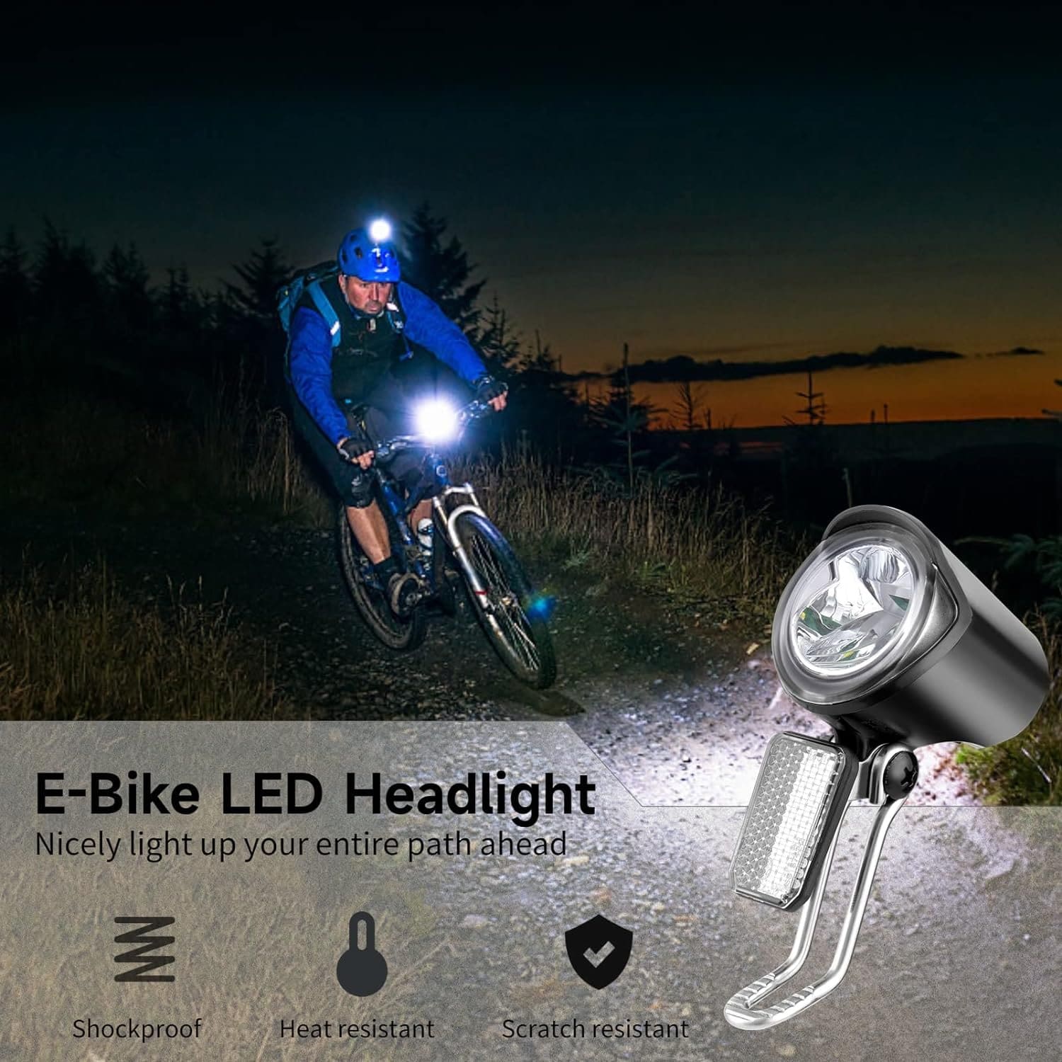 yeesport E-Bike LED-Headlight, 6V-60V Electric Bike Headlight for Night Riding, Waterproof Bicycle Front Light with Connector, Ultra Bright Mountain Bike Light, Adjustable Headlamp for Cycling Safety