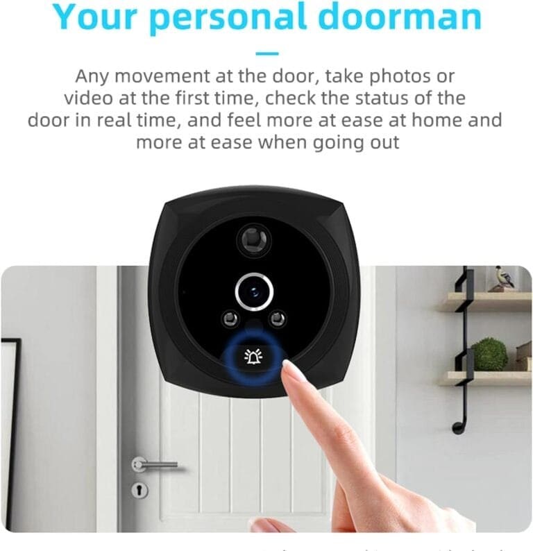 An image of a person pointing at a doorbell.