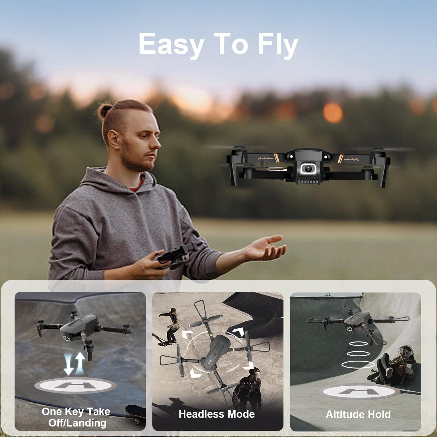 4DV4 Drone with 1080P Camera for Adults Kids,HD FPV Live Video RC Quadcopter for Beginners Helicopter Toys Gifts,Altitude Hold, Waypoints,3D Flip,Headless Mode,2 Batteries and Carrying Case