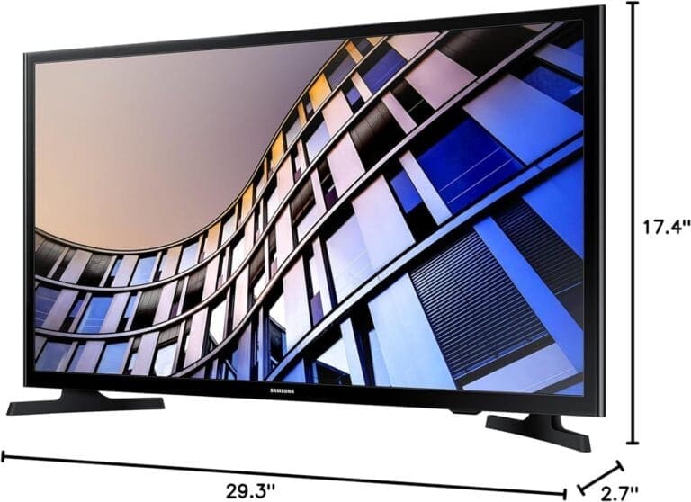 A samsung tv with the dimensions of the tv.