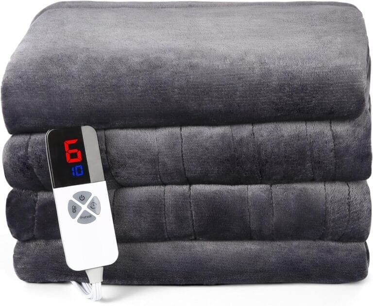 An electric blanket with a remote control.