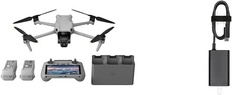 DJI Air 3 Fly More Combo with DJI RC 2 (screen remote controller) + 65W Portable Charger, Drone with Medium Tele  Wide-Angle Dual Primary Cameras for Adults 4K HDR, Two Extra Batteries