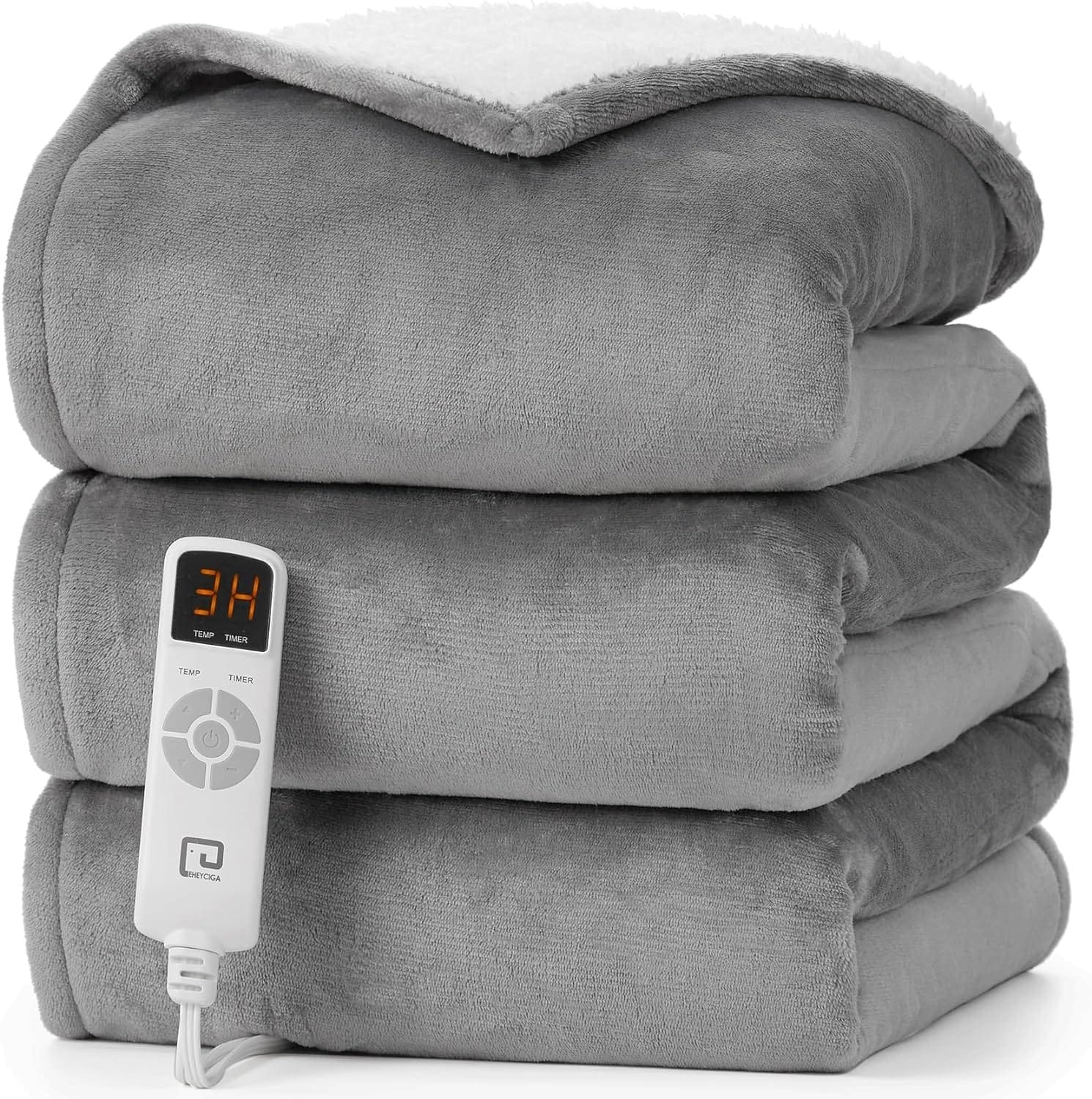 EHEYCIGA Heated Blanket Electric Blanket Throw - Heating Blanket with 6 Heating Levels  10 Hours Auto Off, Soft Cozy Sherpa Washable Blanket with Fast Heating, 50 x 60 Inches, Grey