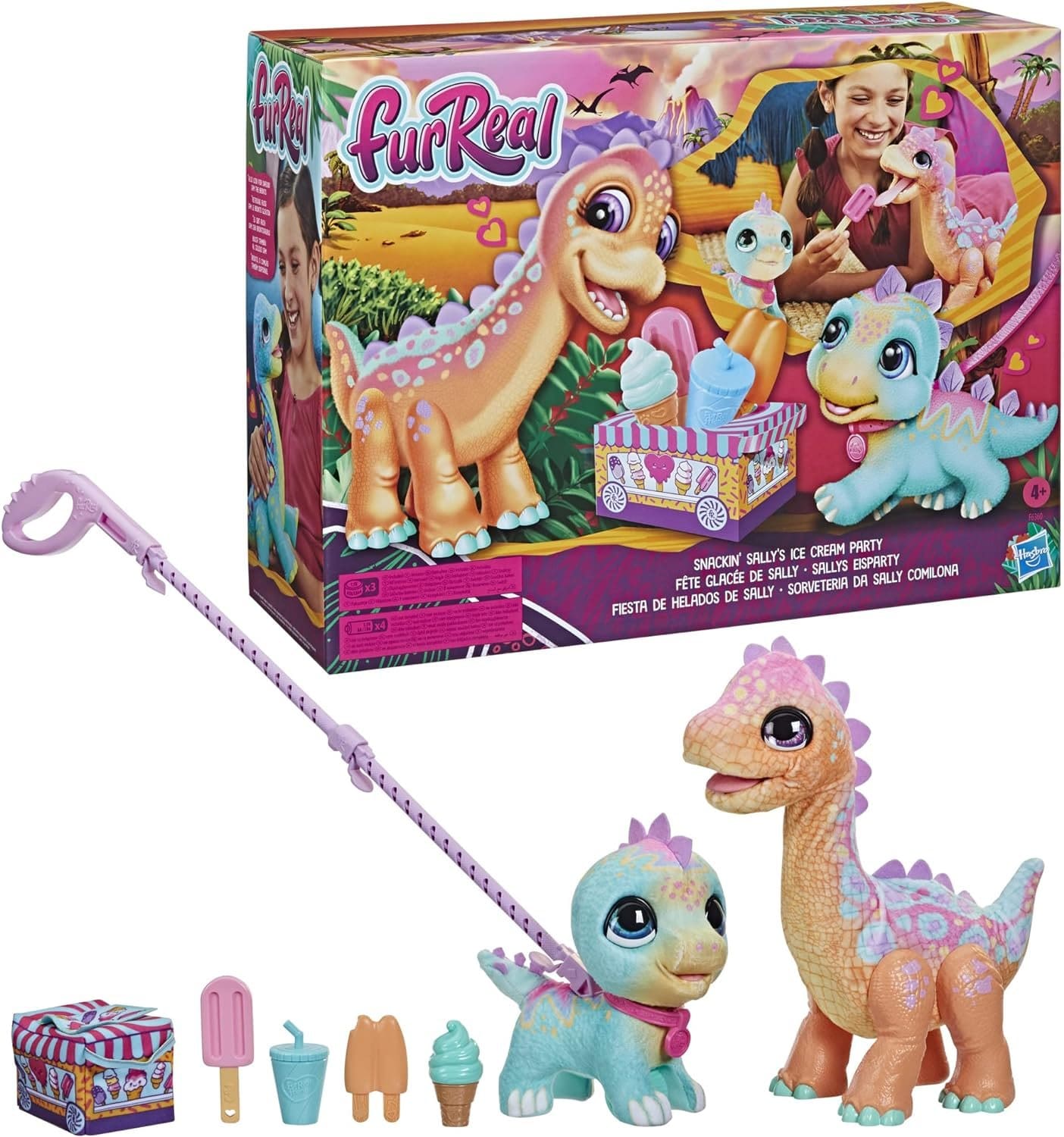 FurReal Snackin’ Sally’s Ice Cream Party Electronic Pet with 40+ Sounds and Reactions, Plus Walkalots Dinosaur; 5 Accessories; Ages 4 and Up (Amazon Exclusive)