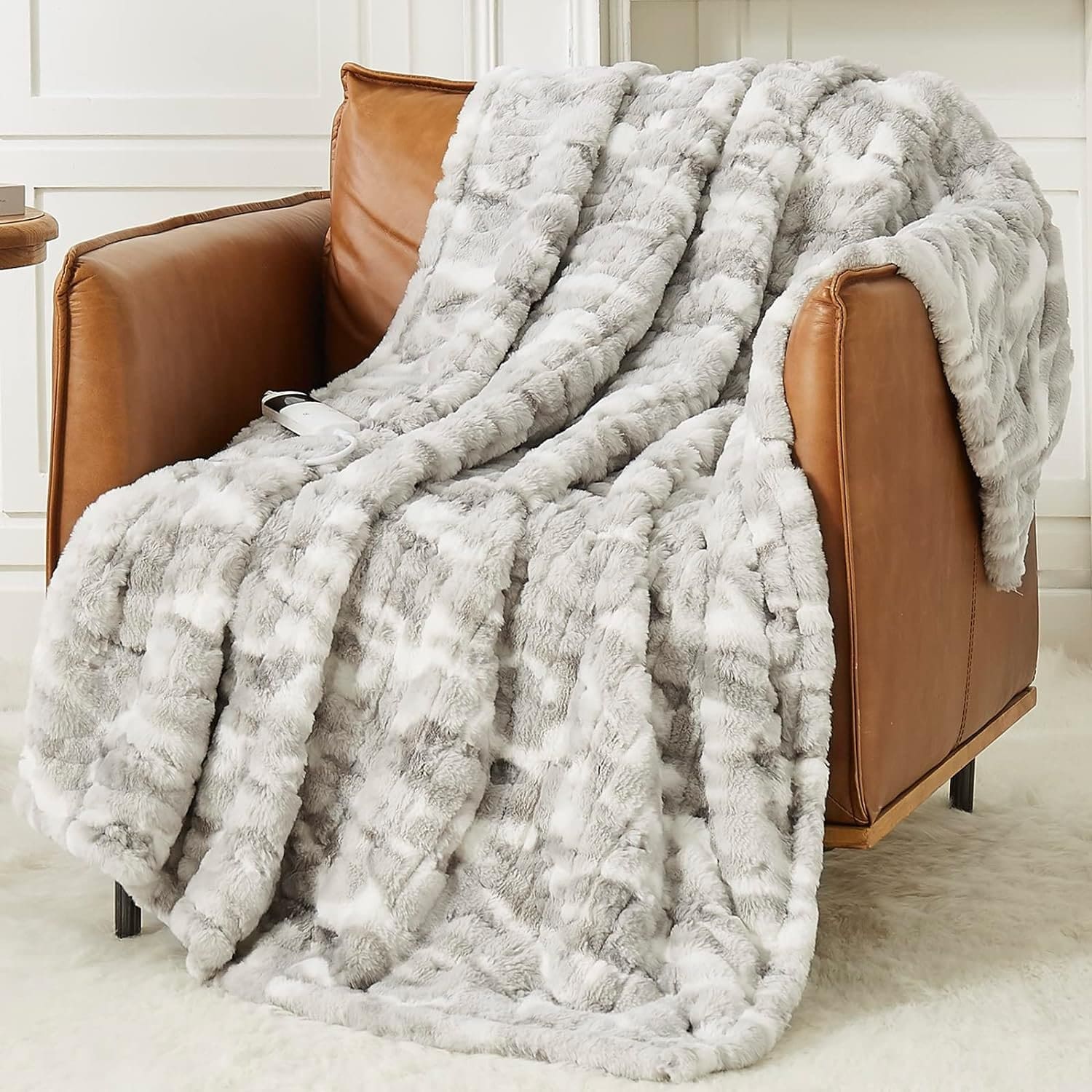 Guohaoi Heated Blanket Electric Throw,10 Heating Levels Fast Heating,1/2/4/6/8 Hour Auto Off,Faux Rabbit Fur/Sherpa Heater Blanket Over-Heated Protection,no Shedding,ETL Certified(Grey 50x 60)