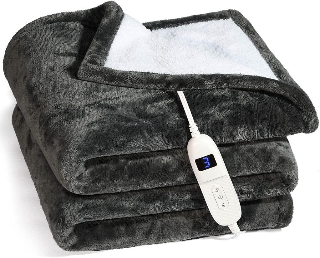 Heated Blanket, Machine Washable Extremely Soft and Comfortable Electric Blanket Throw Fast Heating with Hand Controller 10 Heating Settings and auto Shut-Off (Gray, 50 x 60)