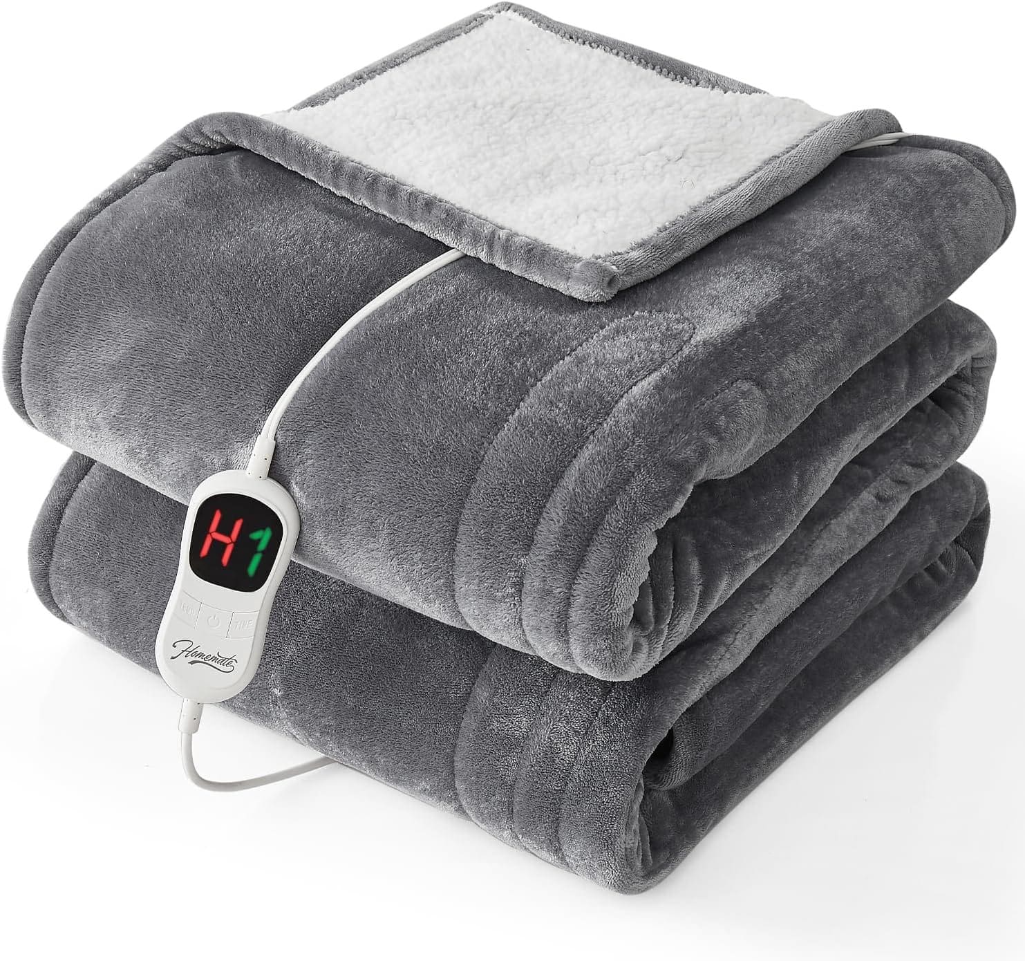 HomeMate Electric Heated Blanket Twin - 62x84 Heating Bed Blankets Throw with 10 Heating Levels 8 Hours Auto Off Fast Heating Over-Heated Protection Ultra Soft Warm Flannel ETL Certified Grey