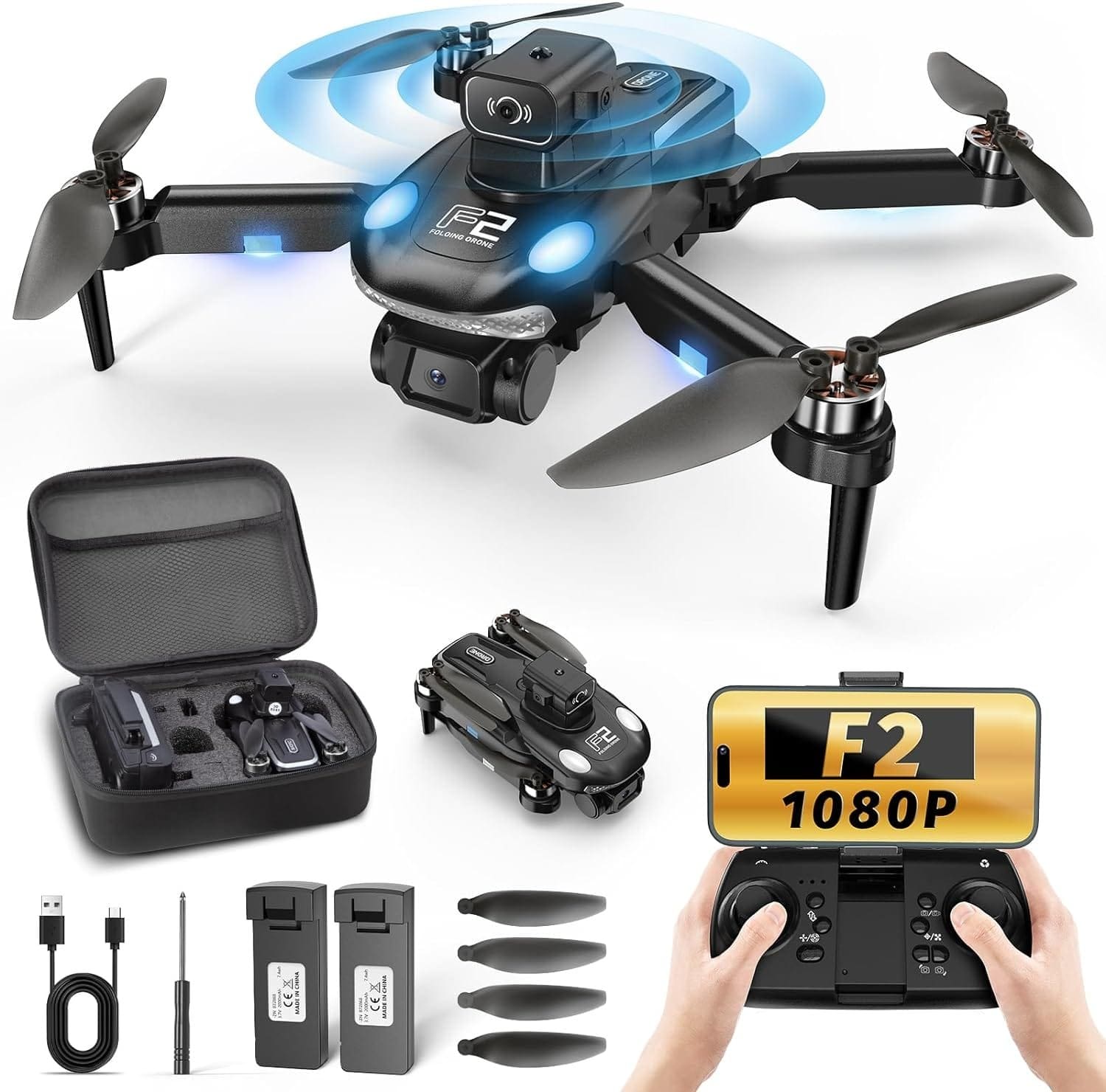 Mini Drone with Camera for Adults Kids, 1080P HD FPV- Foldable, One Key Take Off/Land, Brushless Motor, Waypoint Fly, Altitude Hold, Headless Mode, 32 Mins Long Flight, Toys Gifts for Boys Girls, beginner