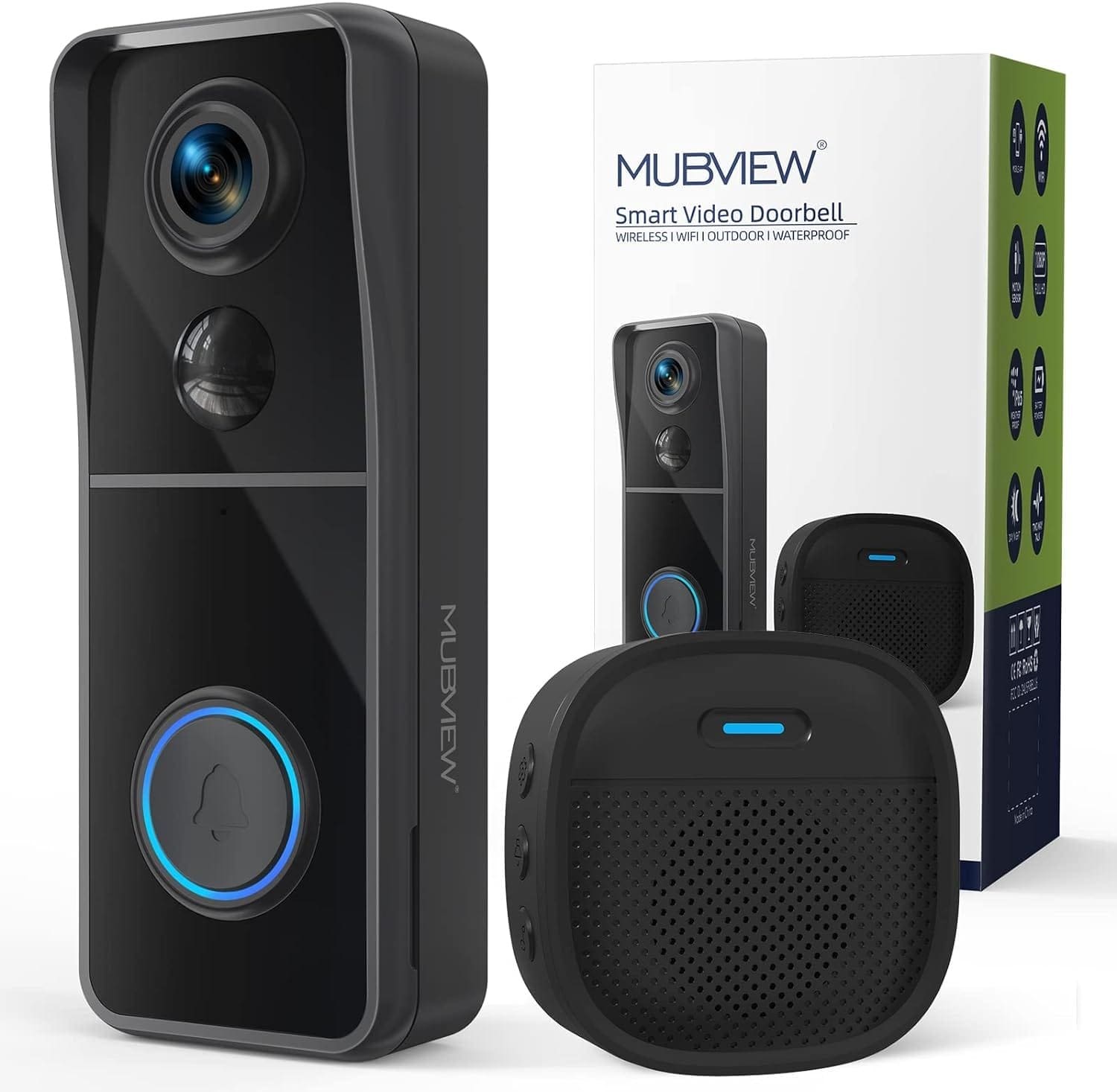 MUBVIEW Doorbell Camera Wireless with Chime, Video Doorbell - No Subscription, Voice Changer, Motion Zones, 1080HD, PIR Human Detection, 2.4Ghz WiFi, Battery-Powered Smart Doorbell