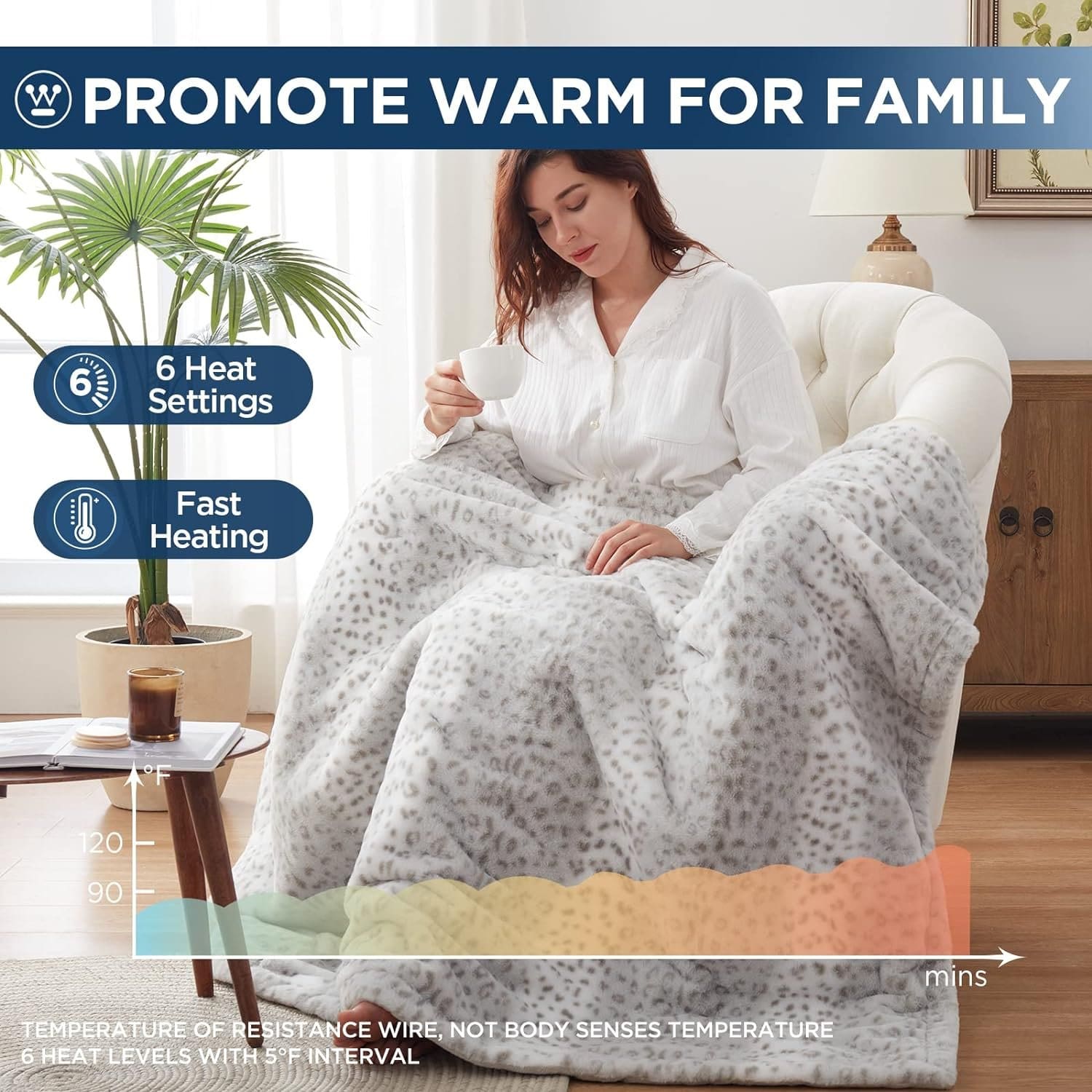 Westinghouse Electric Blanket Throw Heated Blanket with 6 Heating Levels and 2-10 Hours Time Settings, Flannel to Sherpa Super Cozy Heated Blanket Machine Washable, 50x60 inch, Charcoal