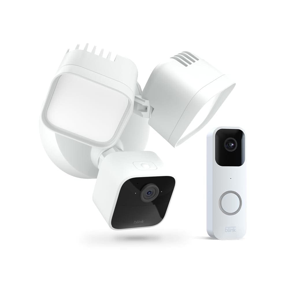 Wired Floodlight Camera + Blink Video Doorbell | Two-way audio, HD day and night video, motion detection, works with Alexa — (White)