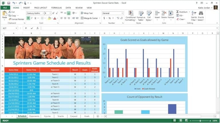 A screen shot of a team schedule in microsoft excel.