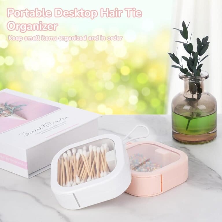 Portable desktop hair tie organizer.