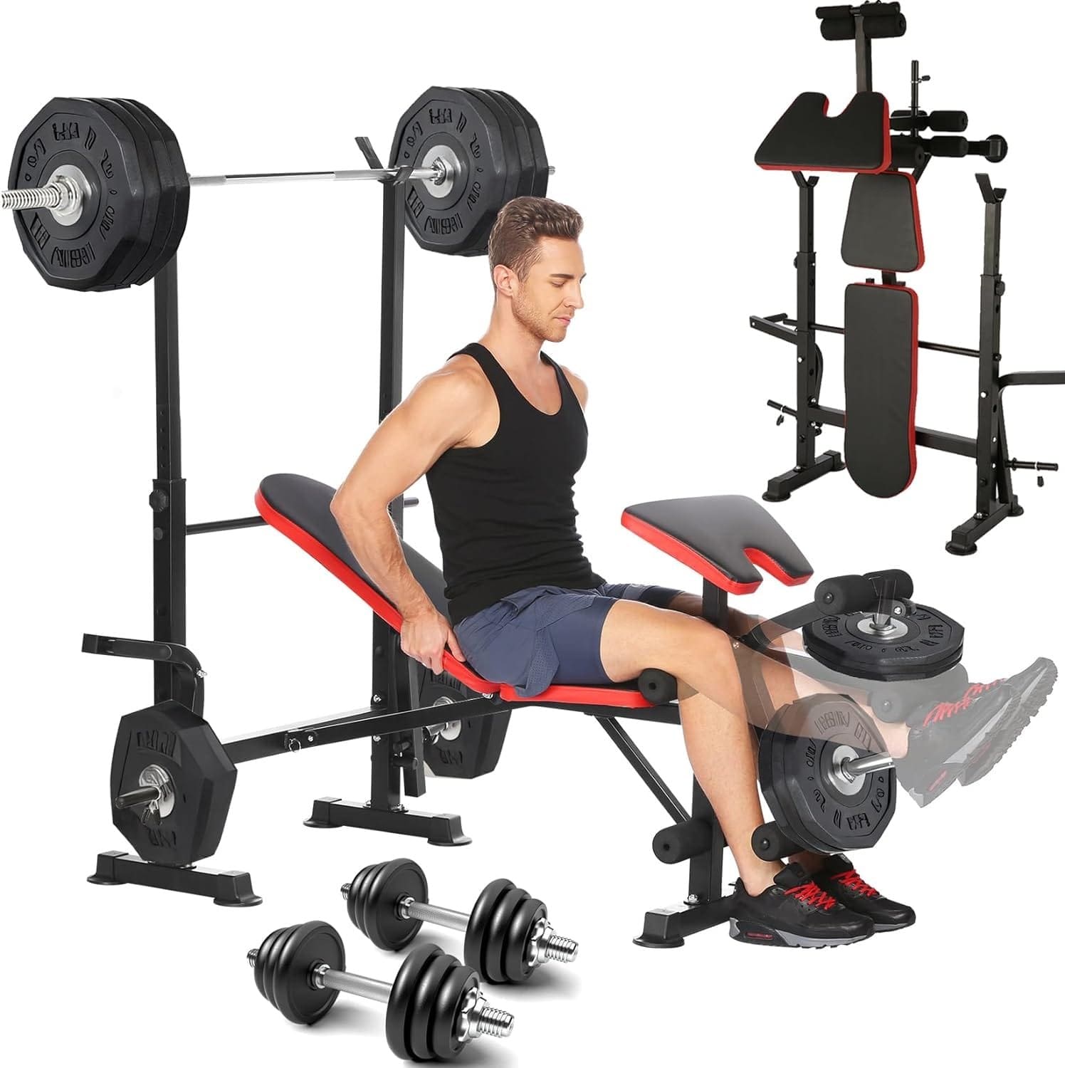 600lbs Adjustable Olympic Weight Bench with Preacher Curl  Leg Developer, Lifting Press Gym Exercise Equipment for Full-Body Workout (53 x 55.1 x 51.2 inch)