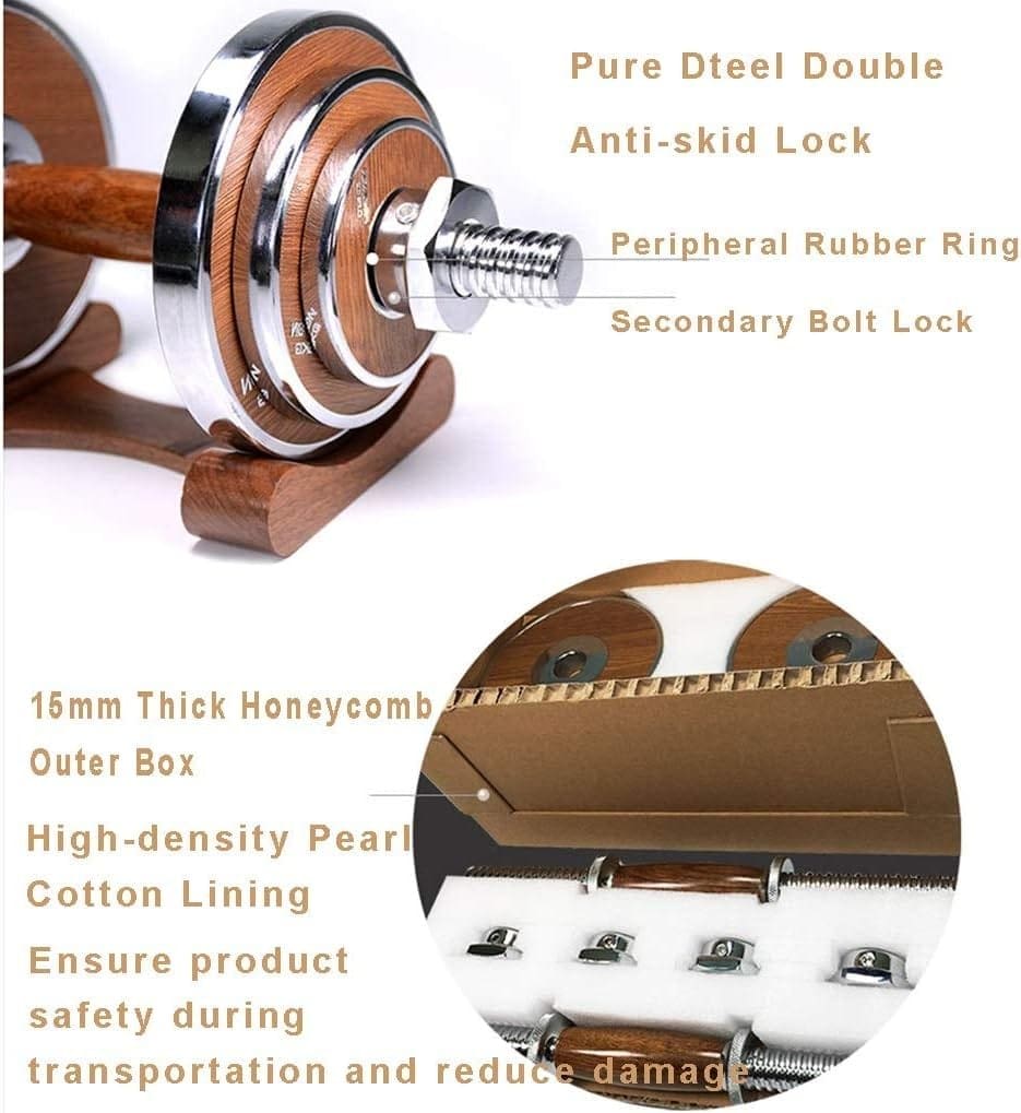 Adjustable Mens Home Dumbbell Fitness Barbells Equipment Training Arm Muscle Walnut Handle for Beginer Women Exercises Weight Set