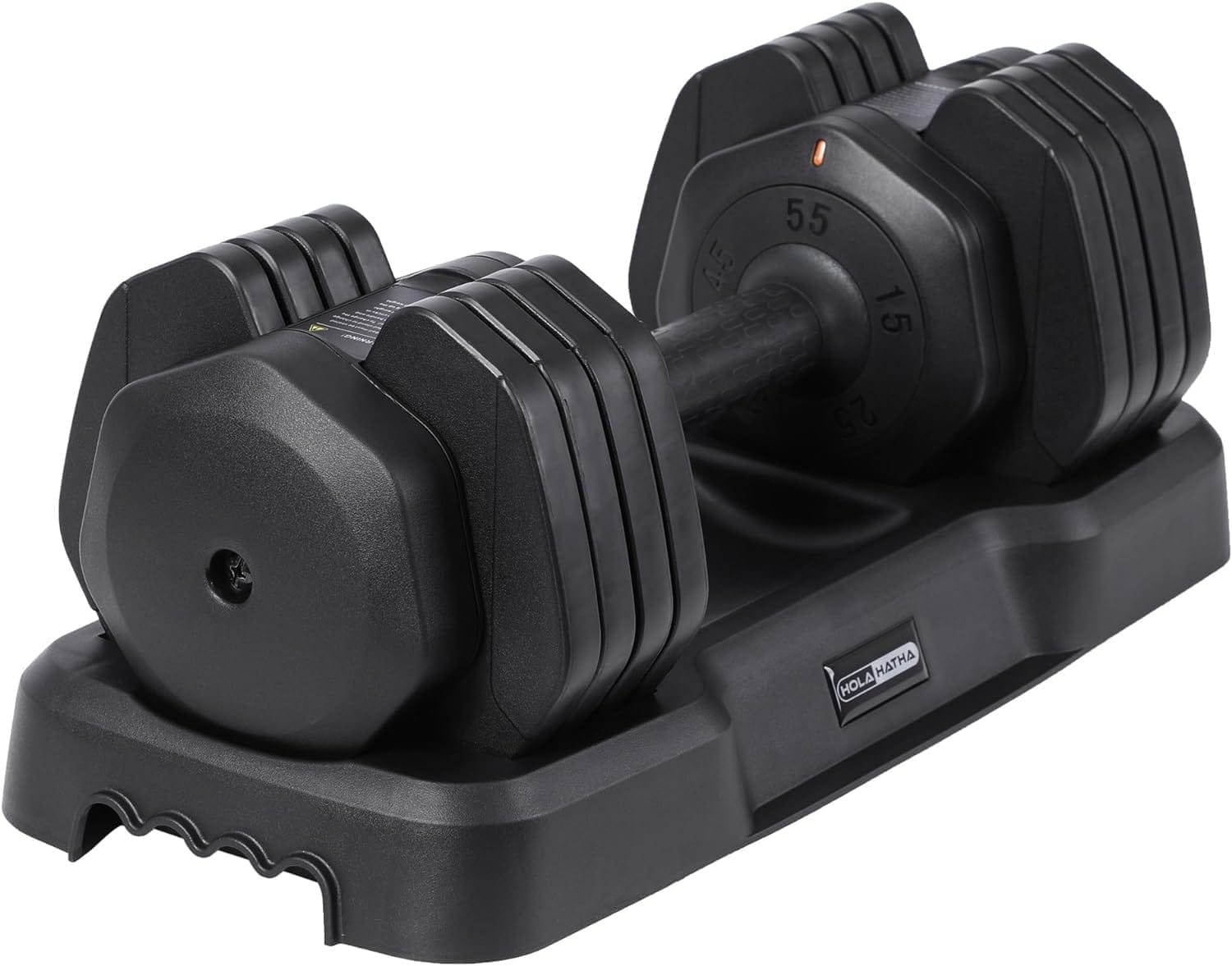 HolaHatha 5-in-1 Adjustable 15 to 55 Pound Dumbbell Free Weight Equipment w/Storage Tray  Double Locking System for Home Gym Fitness Workout