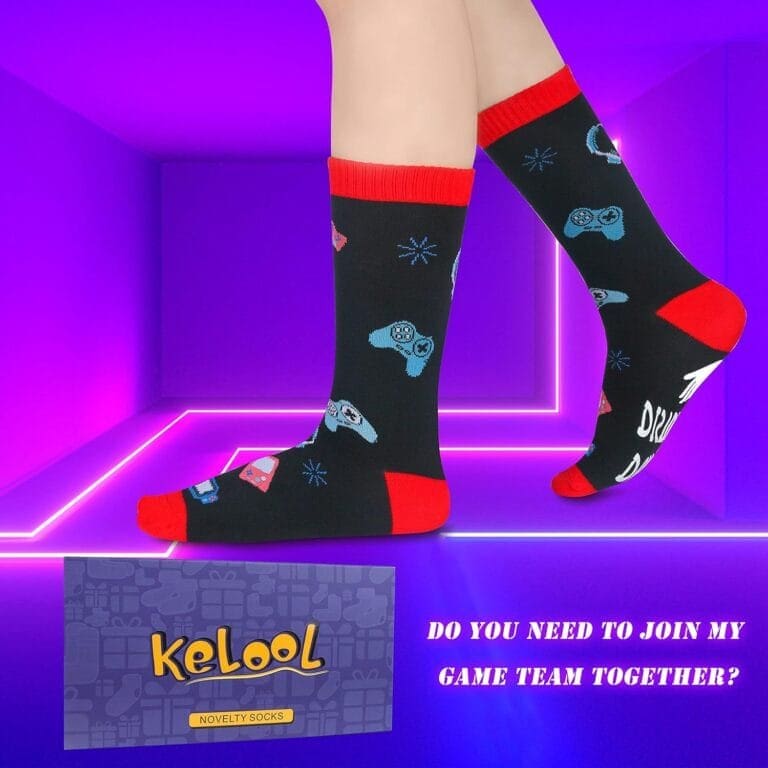 A pair of socks with the words kelol game together.