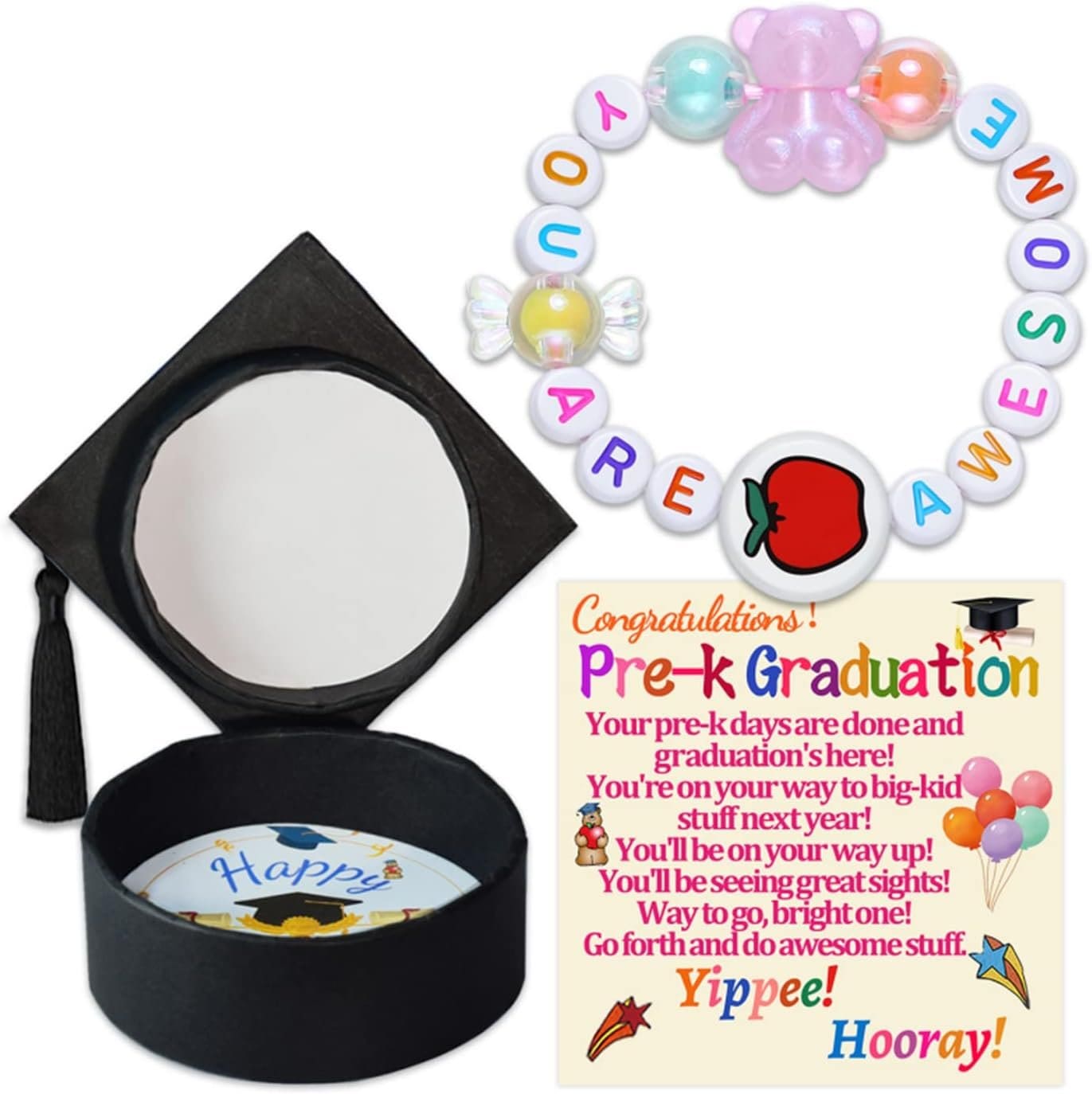 Graduation Gifts for Her Him Graduation Bracelet with Graduation Bear Graduation Gifts with Cap Box and Card Happy Graduation Gift for Graduates Congratulations Grad Graudating String Bracelet Baseball Beads Jewelry You Are Awesome Gift for Graduate